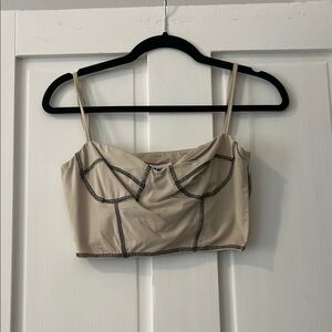 Princess Polly Beige Bustier Crop Top with Black Stitching
